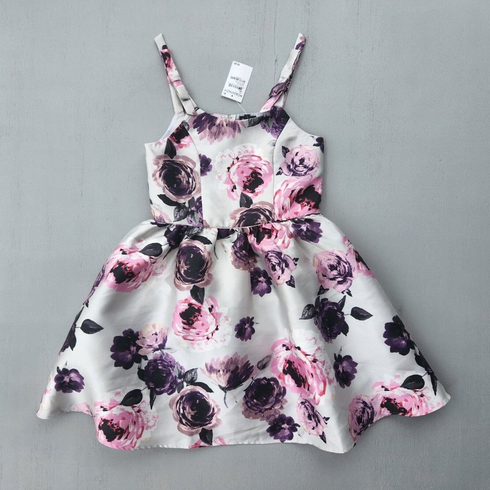 Zunie Girls Purple Floral Mikado Fit & Flare Dress Size 12